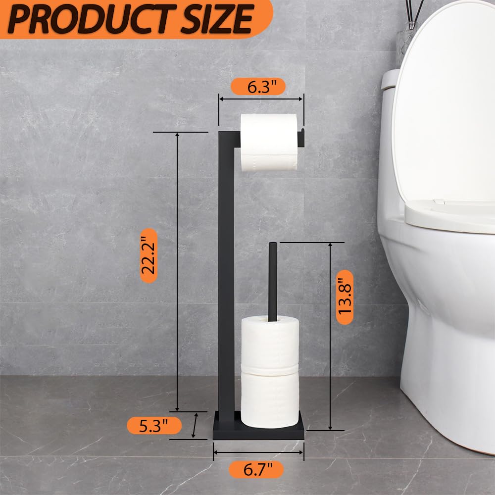 GERZWY SUS 304 Portarotolo per carta igienica in acciaio inox, autoportante, piedistallo con riserva, nero opaco DZY004-BK