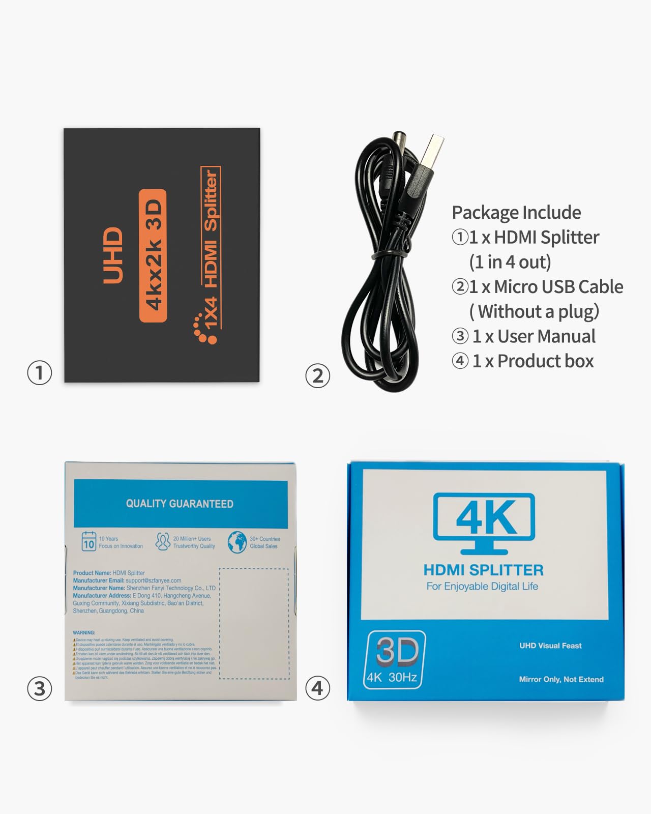 Répartiteur HDMI 4K 1 entrée 4 sorties Soutien 3D 1080P pour PS3 PS4 Xbox Lecteur DVD Projecteur HDTV