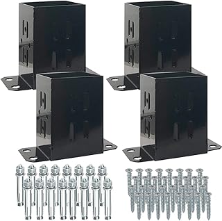 JINHAN 4x4 Wood Fence Post Base Brackets | Heavy Duty Powder-Coated 13-Gauge Steel Anchor Support, Come with Screws and Co...