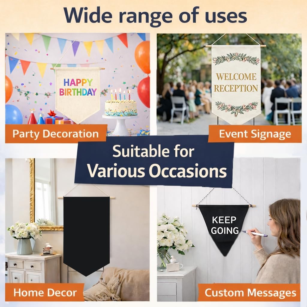 2 Pack Enamel Pin Display Banner Pennants–– Blank Canvas Hanging Banner DIY Wall Organizer with Wooden Rod & Rope for Pins Jewelry Earrings Necklaces Sublimation Ready
