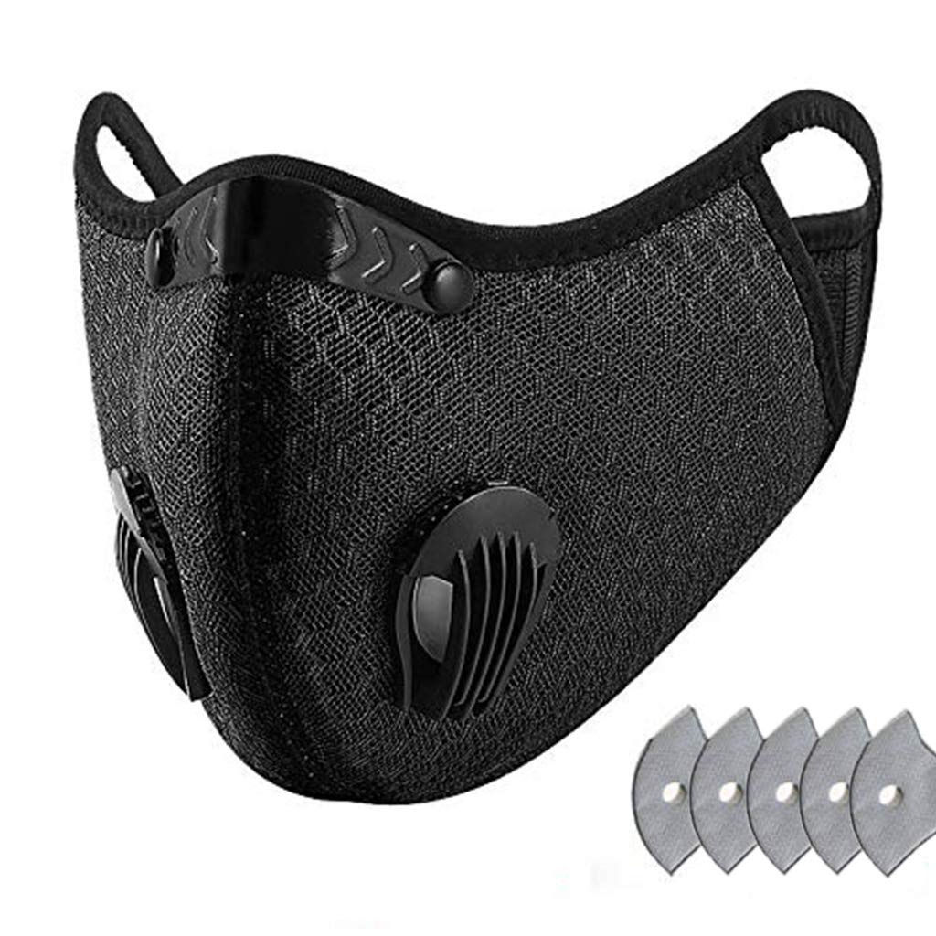 Masque de cyclisme réutilisable avec filtre à charbon actif, noir