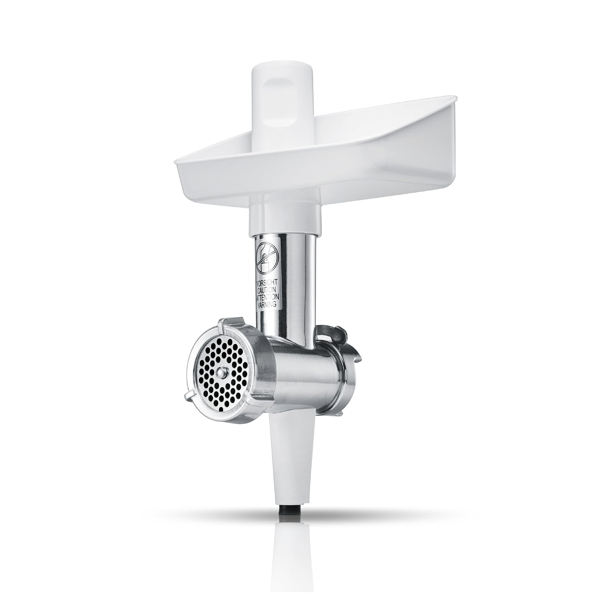 Bosch Fleischwolf MUZS2FWW, Zubehör passend für Küchenmaschine Serie 2, Fleischwolf, Stopfer, Edelstahl Loch-Scheibe 4,5 mm, auch für Fisch und Gemüse, leichte Reinigung