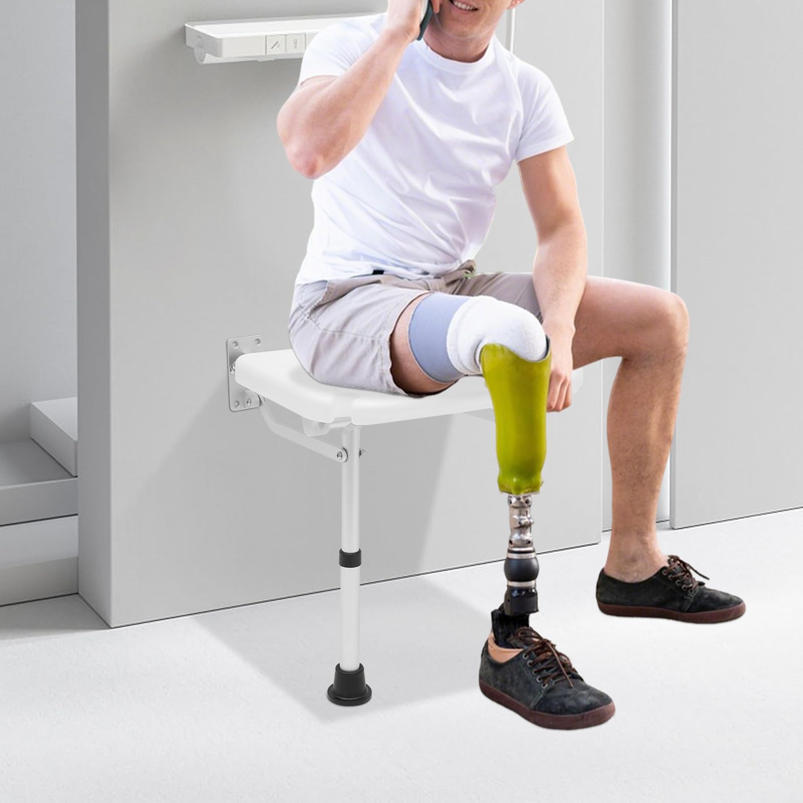 Asiento de ducha plegable, soporte para bañera montado en la pared, altura ajustable, capacidad de carga 100 kg, adecuado para personas mayores, personas con discapacidad y personas con movilidad