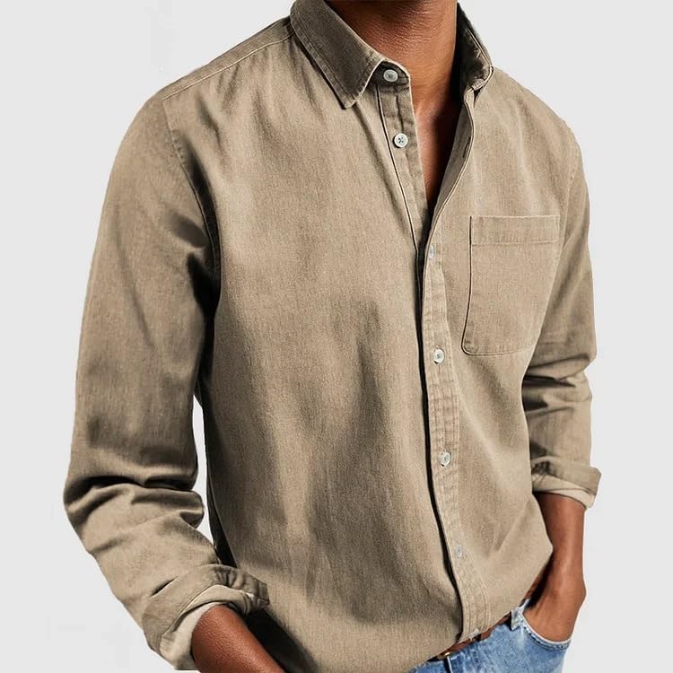 Vintage Button Down Shirt Men Casual Fashion Collared Long Sleeve Cotton Linen Shirts Jackets with Chest Pocket2