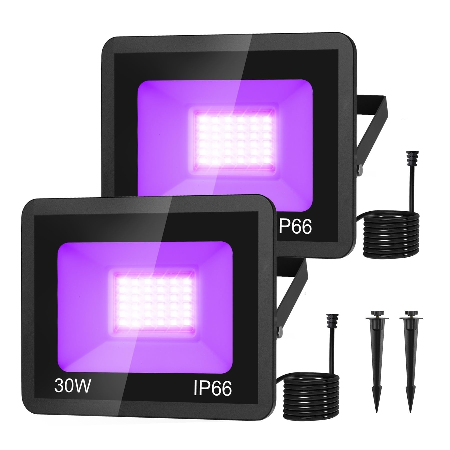 JOLIANE 1PC/2PCS 30W LED UV Black Lights IP66 Stage Blacklight Ultraviolet Flood Effect Light for Halloween Xmas Dance DJ Disco Party(2PCS)