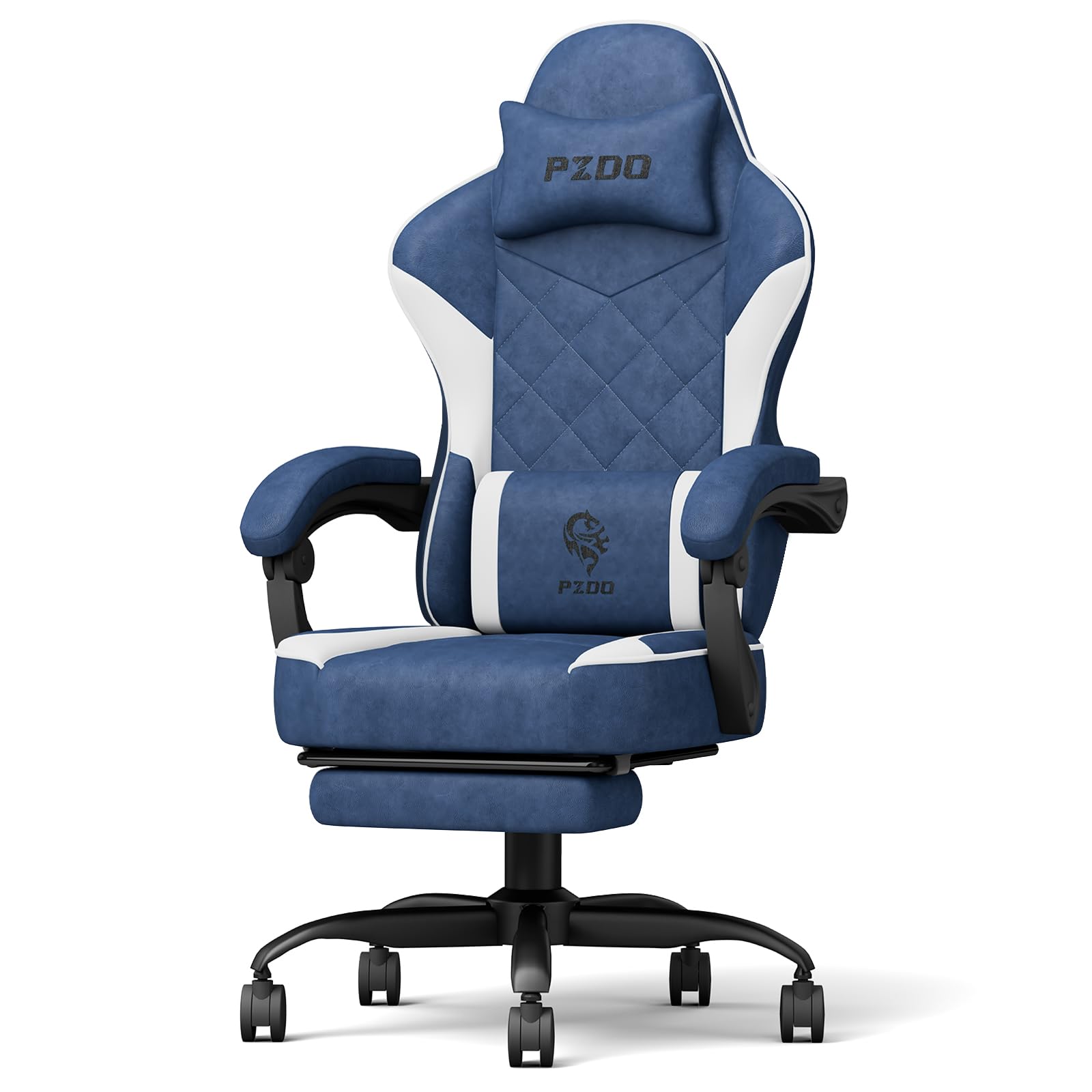 PZDO Sillas Gaming Ergonómico Silla Gamer para Adulto, PC Silla Ordenador Oficina con Reposapiés Cadeira Gaming Tela de Alta Tecnología, 150kg, Regalo(Azul)