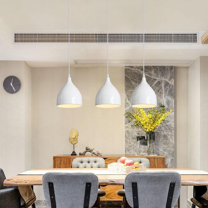 Image of GreyWings Modern Triple White Dome Pendant Hanging Light for Ceiling, Aluminium, Drop, Antique Decor, (Bulb is not Included) White, 3 Lamp Linear Set