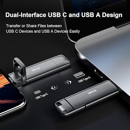 Miniatura 4 de SSK SSD de 2 TB USB C Stick hasta 1000 MBs, unidad externa rápida SSD dual tipo C + USB A 3.2 Gen 2 unidad de pulgar de estado sólido, memoria USB