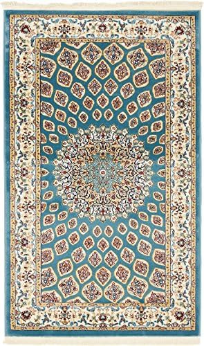 Nain Collection Persian Isfahan Design Traditional Area Rug (3' x 5' FT) Blue Living & Dinning Room Décor