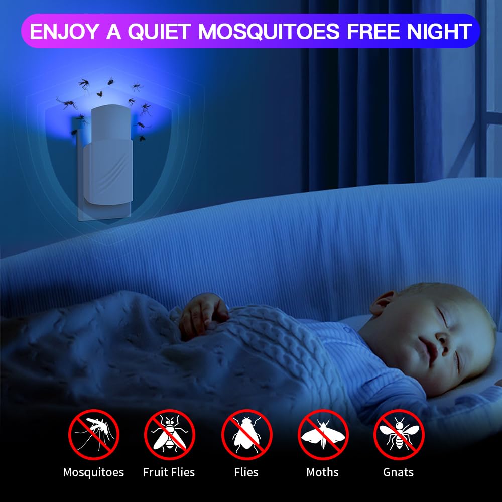 Fruit Fly Traps for Indoors, Mosquito Trap Plug in Bug Catcher with Night Light, Moth Housefly Insect Gnat Traps for House Indoor Kitchen Office - No Odor (1D+6Refills) — view 2