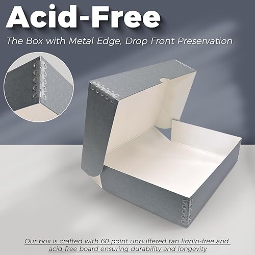 Miniatura 4 de Lineco, Caja de almacenamiento archivadora de 9 x 12 pulgadas, 3 pulgadas de profundidad, sin ácidos con caja de preservación de bordes de metal.