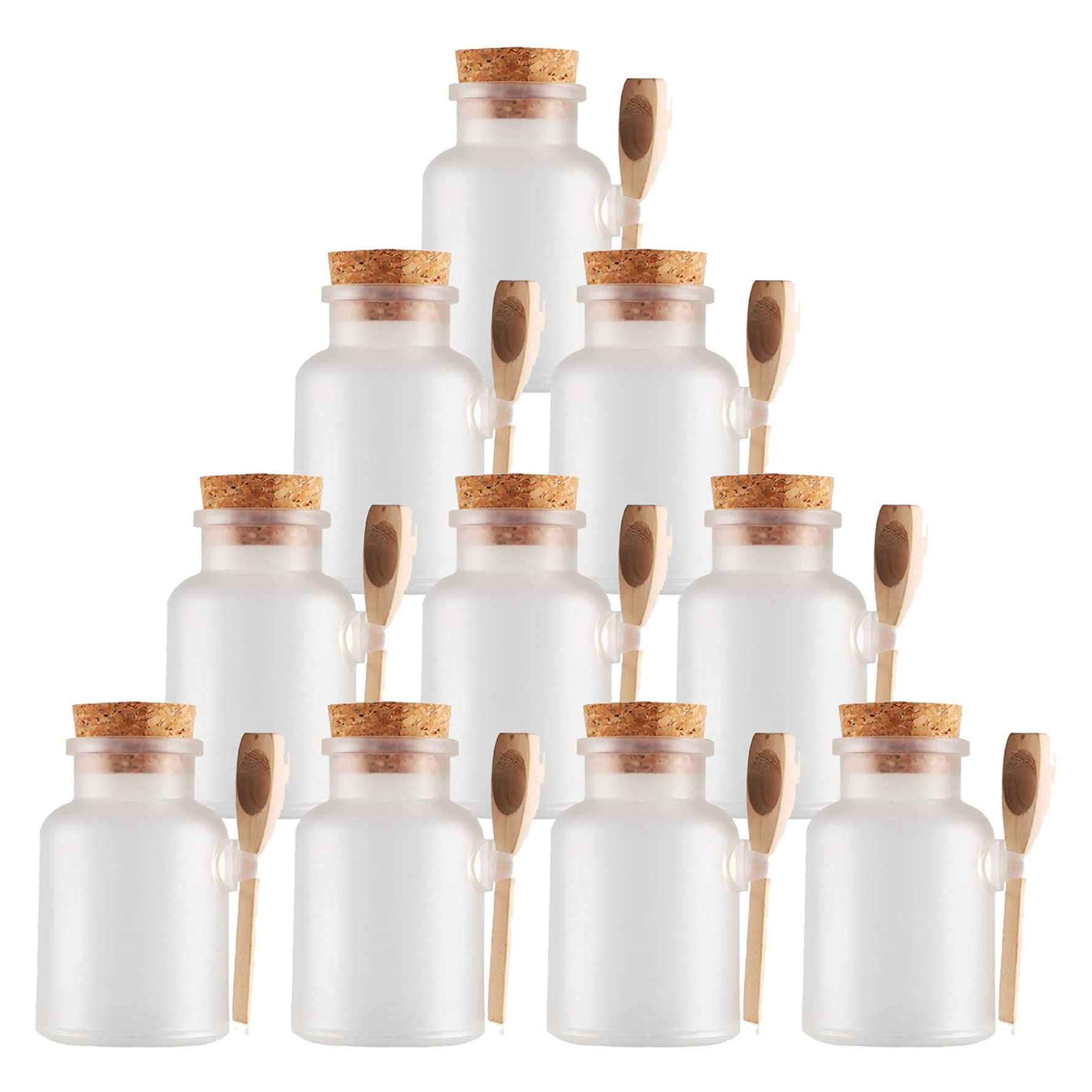 TIANZD10 Pack 500ml Matte Plastic Bath Salt Storage Jars with Cork and Wooden Spoon Empty Kitchen Storage Container for Bath Salt Scrub Mask