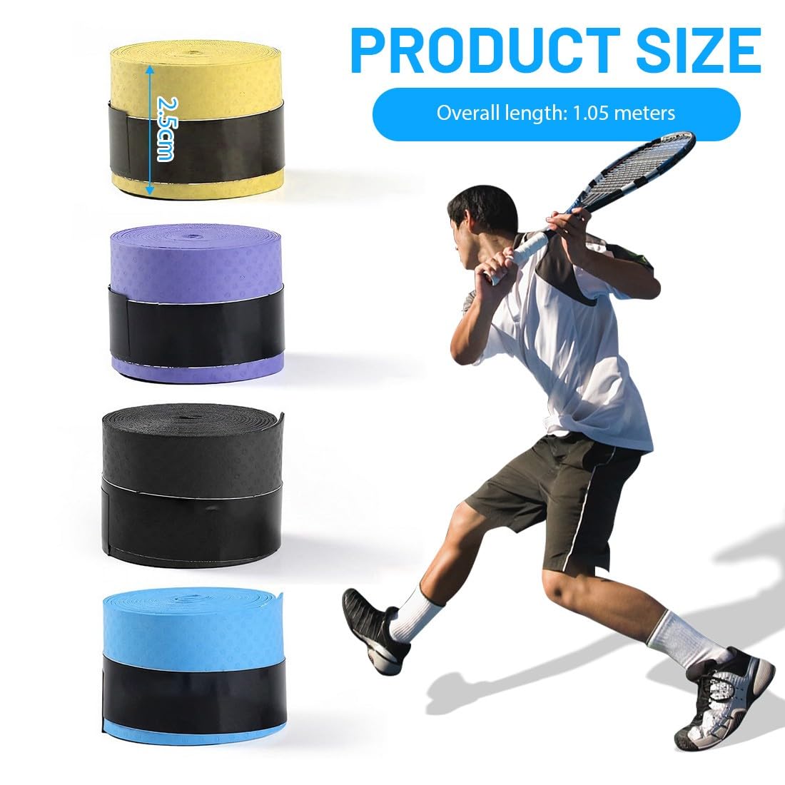 Grip Padel, Juego de 8 Overgrips Padel, Empuñaduras para Bádminton, Cinta Antideslizante para Raquetas de Bádminton, Tenis, Squash