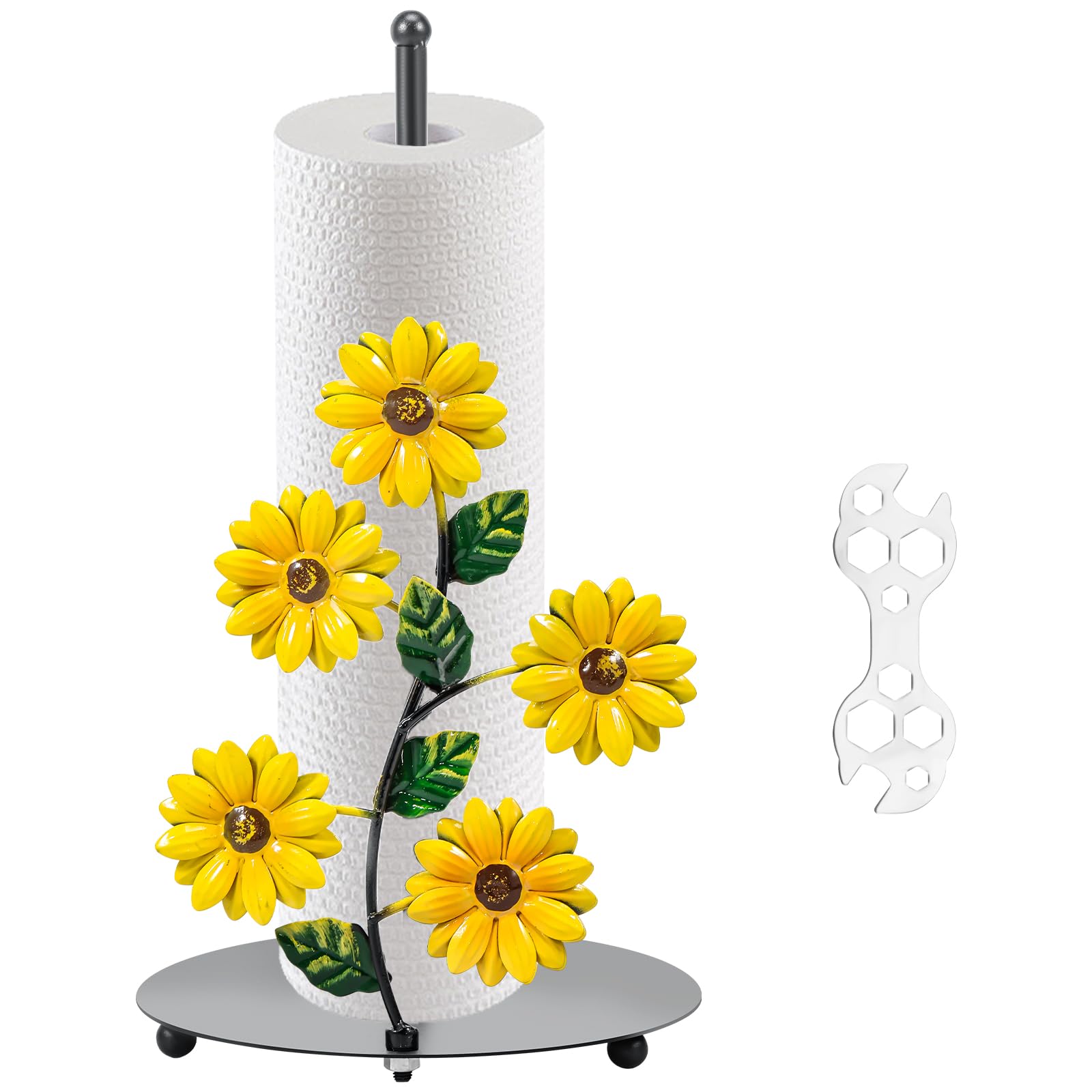 13in Kitchen Roll Holder Free Standing Iron Sunflower Kitchen Towel Holder Warm Bright Sunflowers Farmhouse Home Countertop Decor and Accessories