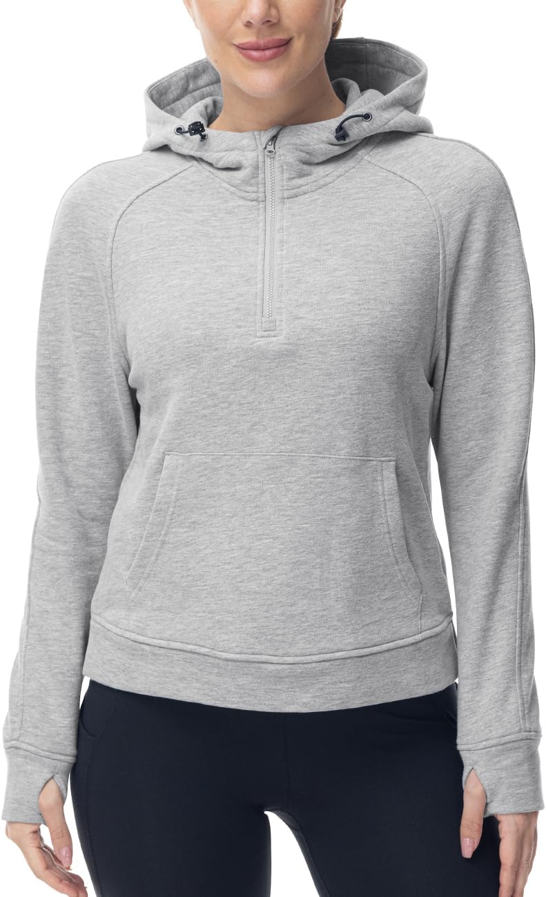 Gopune レディース パーカー スウェットシャツ フリース裏地 襟 プルオーバー クォータークォータージップ 長袖 クロップトッ