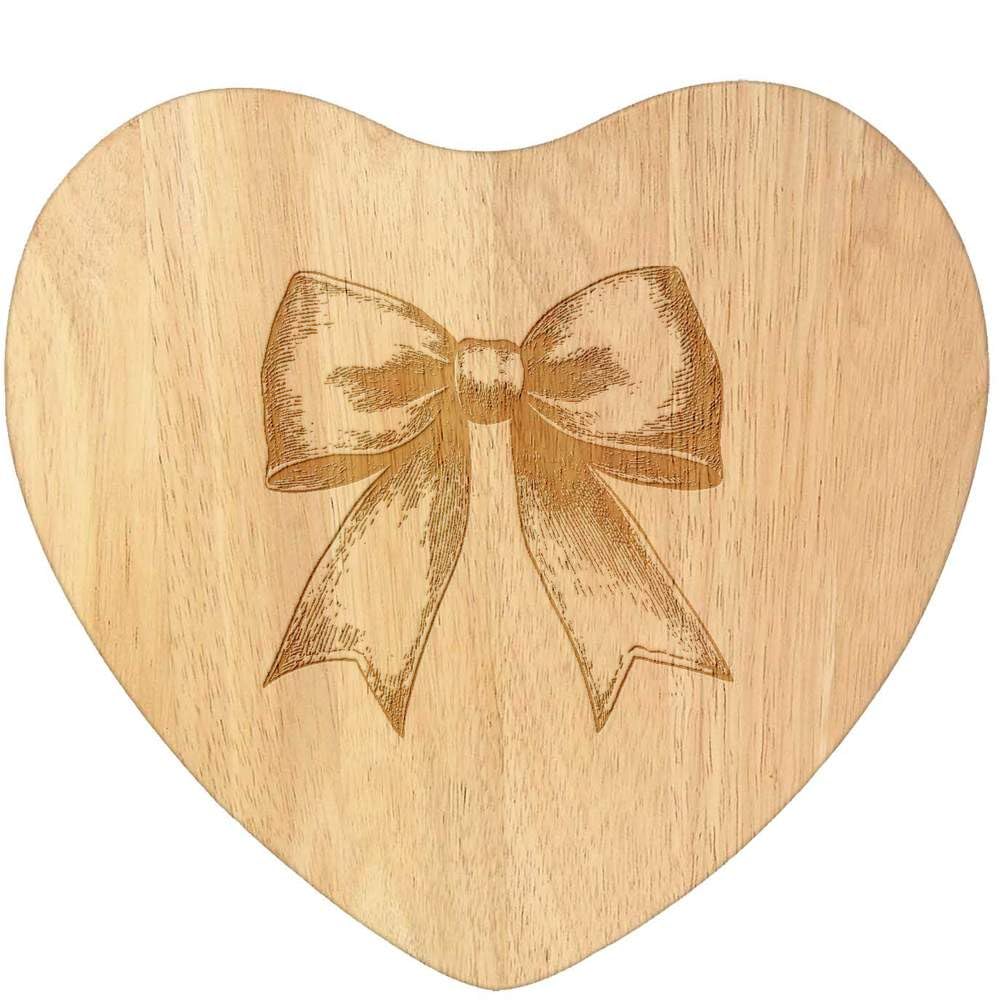 Azeeda 'Coquette Bow' Wooden Heart Shaped Chopping/Cutting Board (WB00088814)