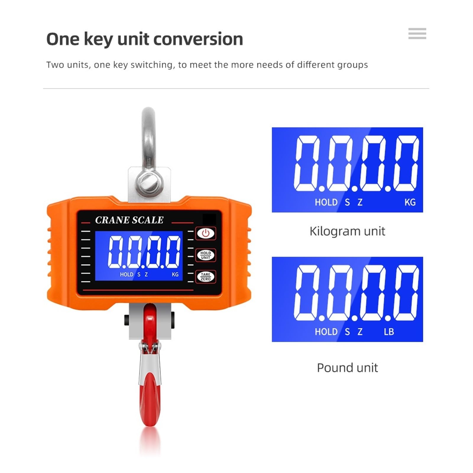 500 kg/1000 kg digitale hängende tragbare Waage, Kranwaage, robuste, LCD-Hintergrundbeleuchtung, industrielle Hakenwaage, Einheitswechsel Handwerker oder Arbeiter(LCD 500KG Blue)
