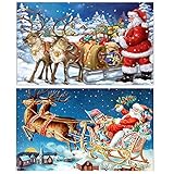 2 Pack Christmas 5D Diamond Painting Kits Full Drill Diamond Paint by Number for Adults Kids, Rhinestone Crystal Painting Kit Art Craft for Christmas