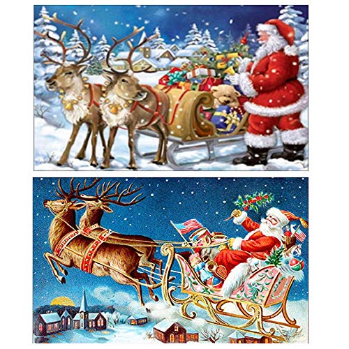 2 Pack Christmas 5D Diamond Painting Kits Full Drill Diamond Paint by Number for Adults Kids, Rhinestone Crystal Painting Kit Art Craft for Christmas