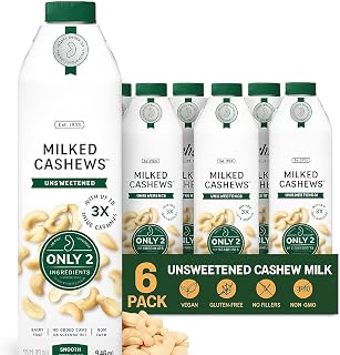Cashew Milk Unsweetened - 32 Ounce (Pack of 6) Dairy-Free, Gluten-Free, Vegan, Kosher, Shelf Stable Milk Made with Water & Cashew for Healthier, Simpler Plant-Based Alternatives With Spoon