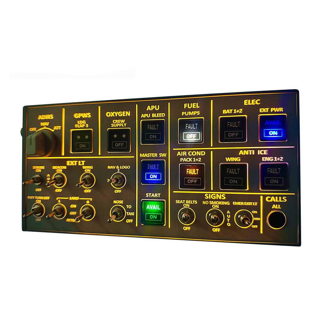 Rowsfire A106 Pro A32X Panneau supérieur (édition rétroéclairée) pour MSFS 2020/2024, compatible avec Windows Flight Sim Home Cockpit, alimenté par USB, compatible avec Mobiflight