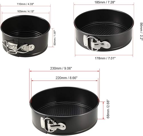 Miniatura 2 de uxcell Springform - Juego de sartenes de acero al carbono antiadherentes de 4 pulgadas, 7 pulgadas, 9 pulgadas, a prueba de fugas, molde redondo