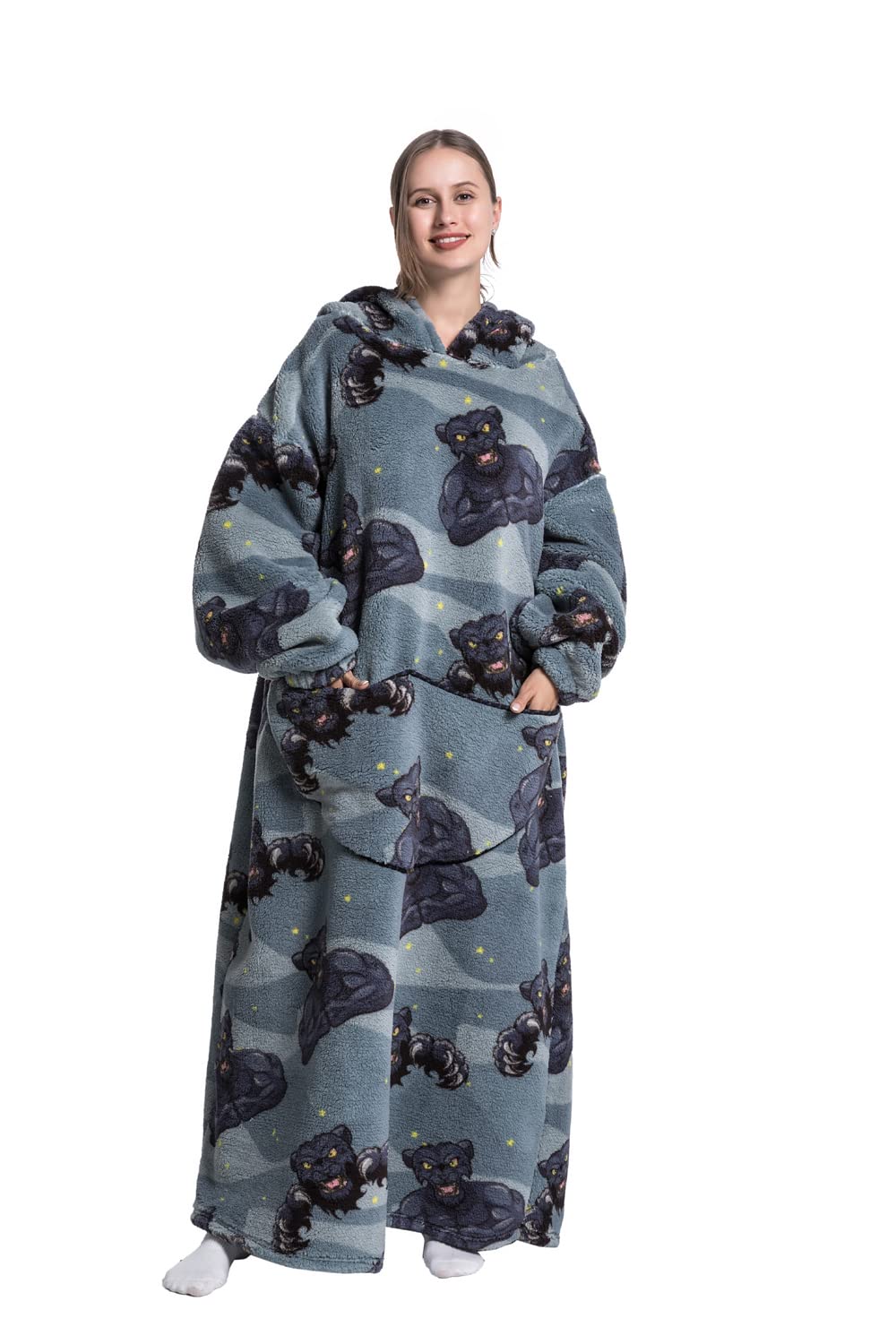 Lengthen Hoodie Blanket,Oversized Ultra Soft Warm Wearable Hooded Blanket Sweatshirt,One Size Fits All Adults Men Women - Image 4