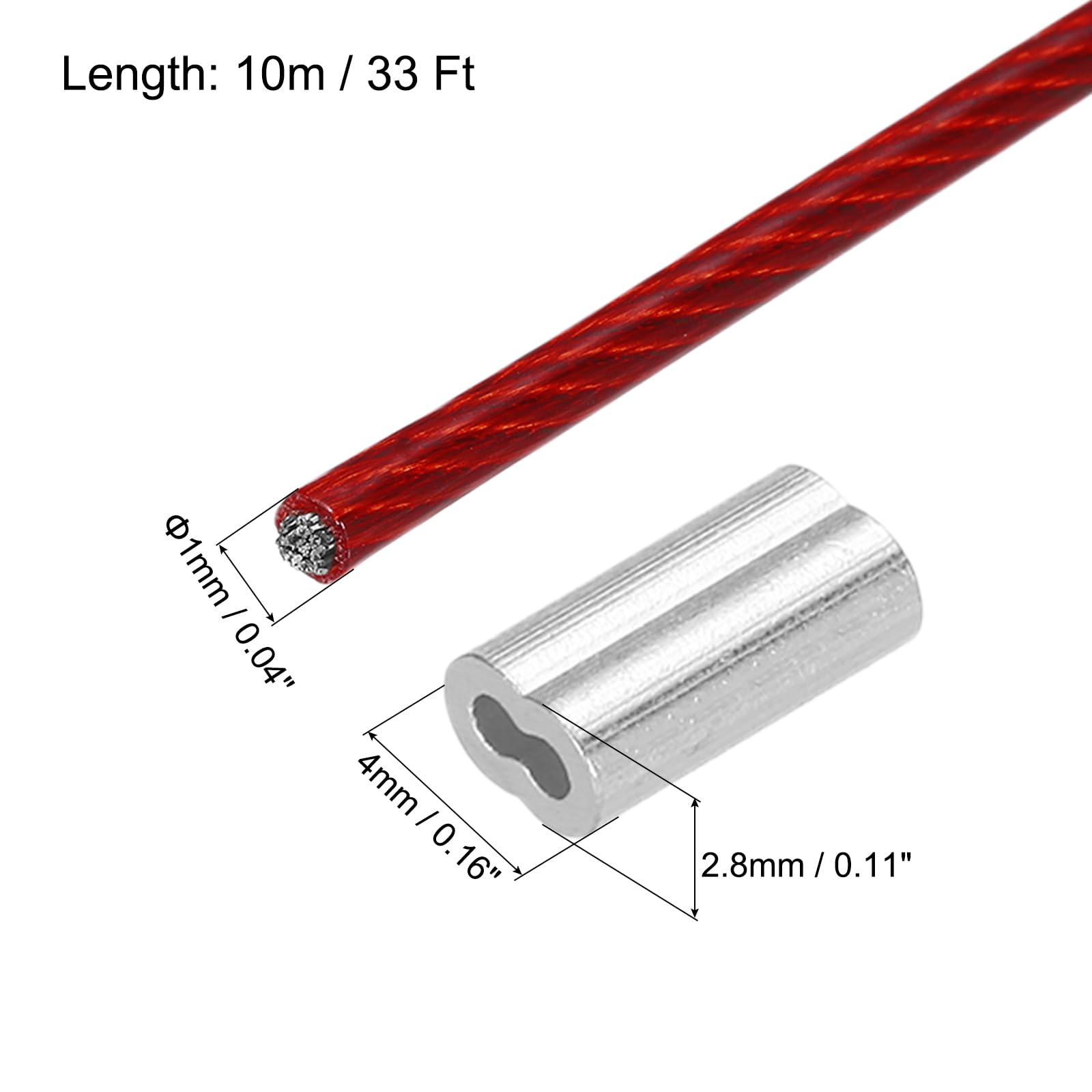 QUARKZMAN 197Ft(60M) Câble en Acier Inoxydable 304 Câble 1/16 (1,5 mm) Revêtu de Vinyle avec 10Pcs Manchons en Aluminium pour Suspendre, Cordes à Linge, Levage, Blanc