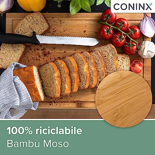 Coninx Tagliere In Legno Grande Con Scanalatura Per Succo, Antibatterico Moso Bambù, Per Tagliare Verdure, Frutta, Formaggio, Carne E Altro Ancora, Robusto Tagliere Da Cucina In Legno, 45 X 30 X 2,5 - 4
