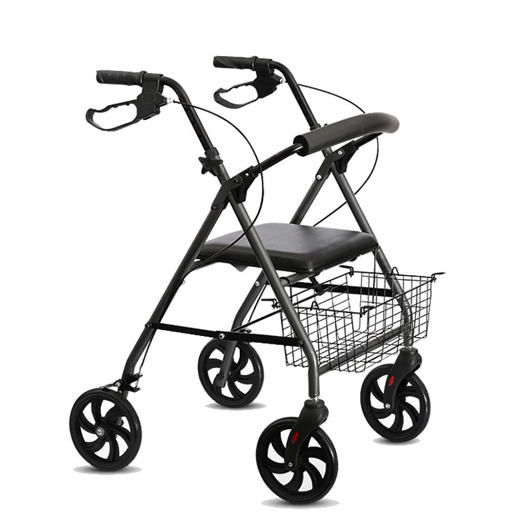 Andador para Ancianos Andador con Ruedas Plegable de Aluminio Ayuda para la Movilidad para Caminar Carro de Compras con Asiento y Freno de Mano Andador con Ruedas para Ancianos Marco para Caminar Est