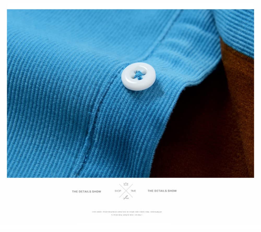 HGJH Herren Flanellhemd, Herren Langarm Cordhemd Henry Hemd Jacke Teal Thermohemd Futter Großvater Hemd Revers Knöpfe Bequemes Freizeithemd Für Männer Jungen