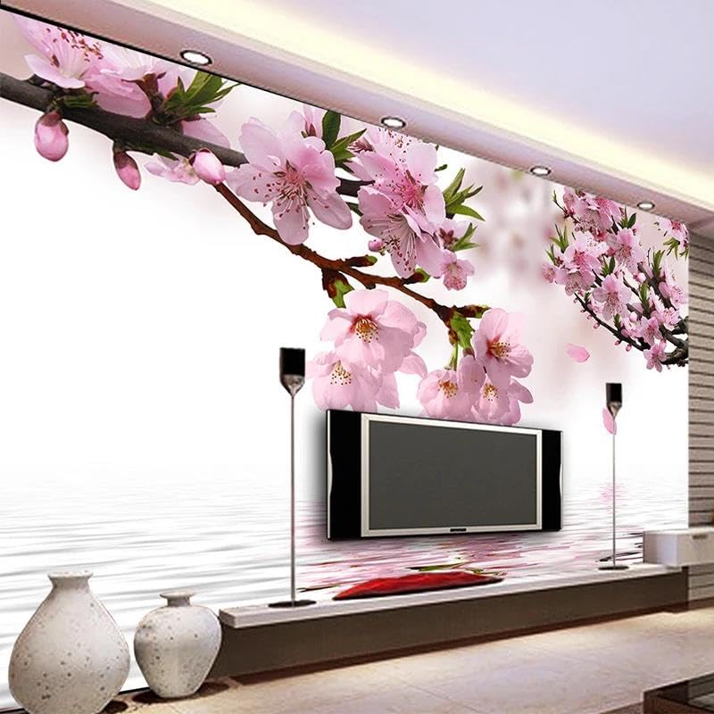 Papier peint panoramique fleur de pêche 3D adhésif pour chambre