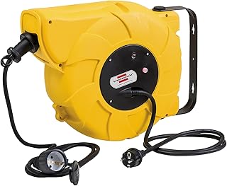 Brennenstuhl Kabeltrommel Automatik IP44 / Automatischer Kabelaufroller für aussen (9+2m Kabel, für Wand- und Deckenmontage, IP44) gelb