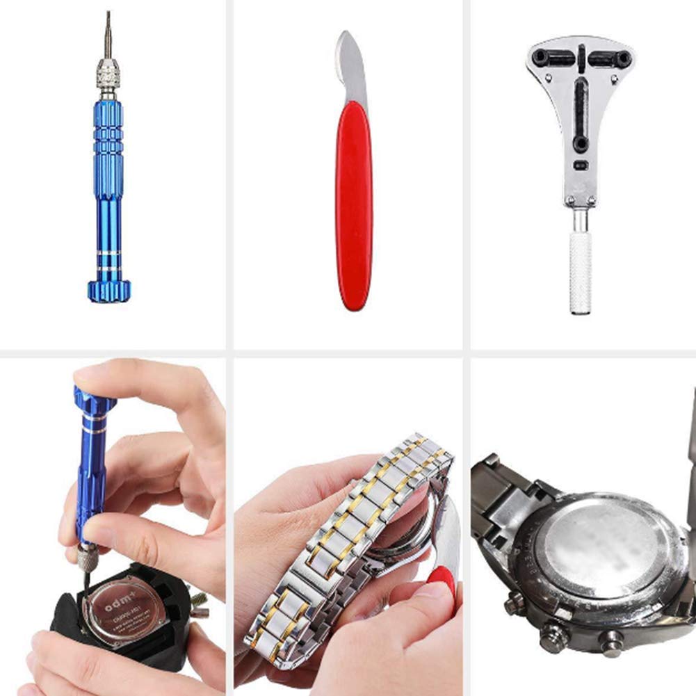 Kit de herramientas de reparación de relojes, juego de herramientas de reemplazo de batería de reloj con estuche de transporte, herramientas de barra de resorte para abrir cajas de relojes para repara