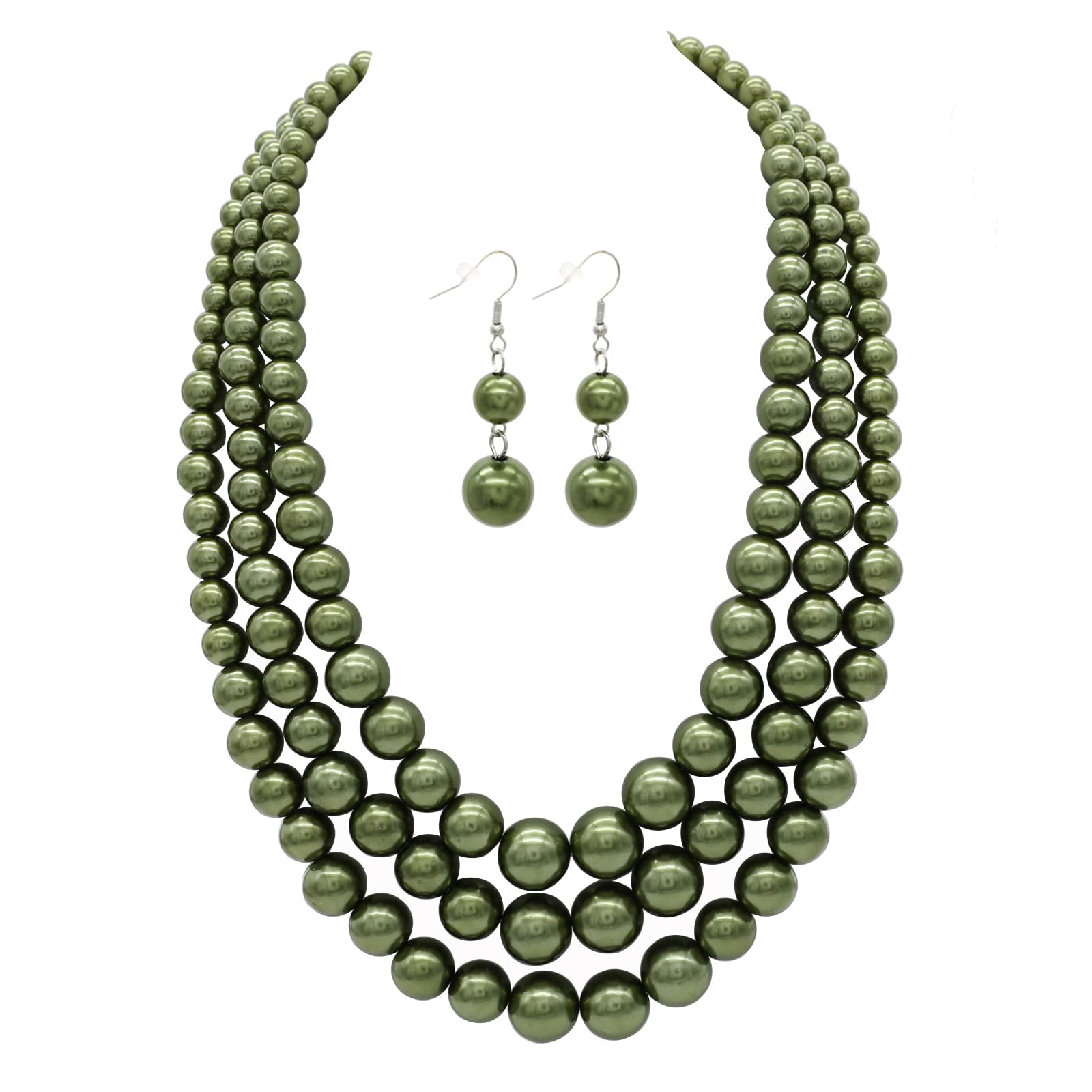 Utop Faux Big Pearl Necklace for Women Multi Strand Pearl Necklace and Earrings Set 3 Layer Pearl Necklaces 1920s Pearls Costume Jewelry Set
