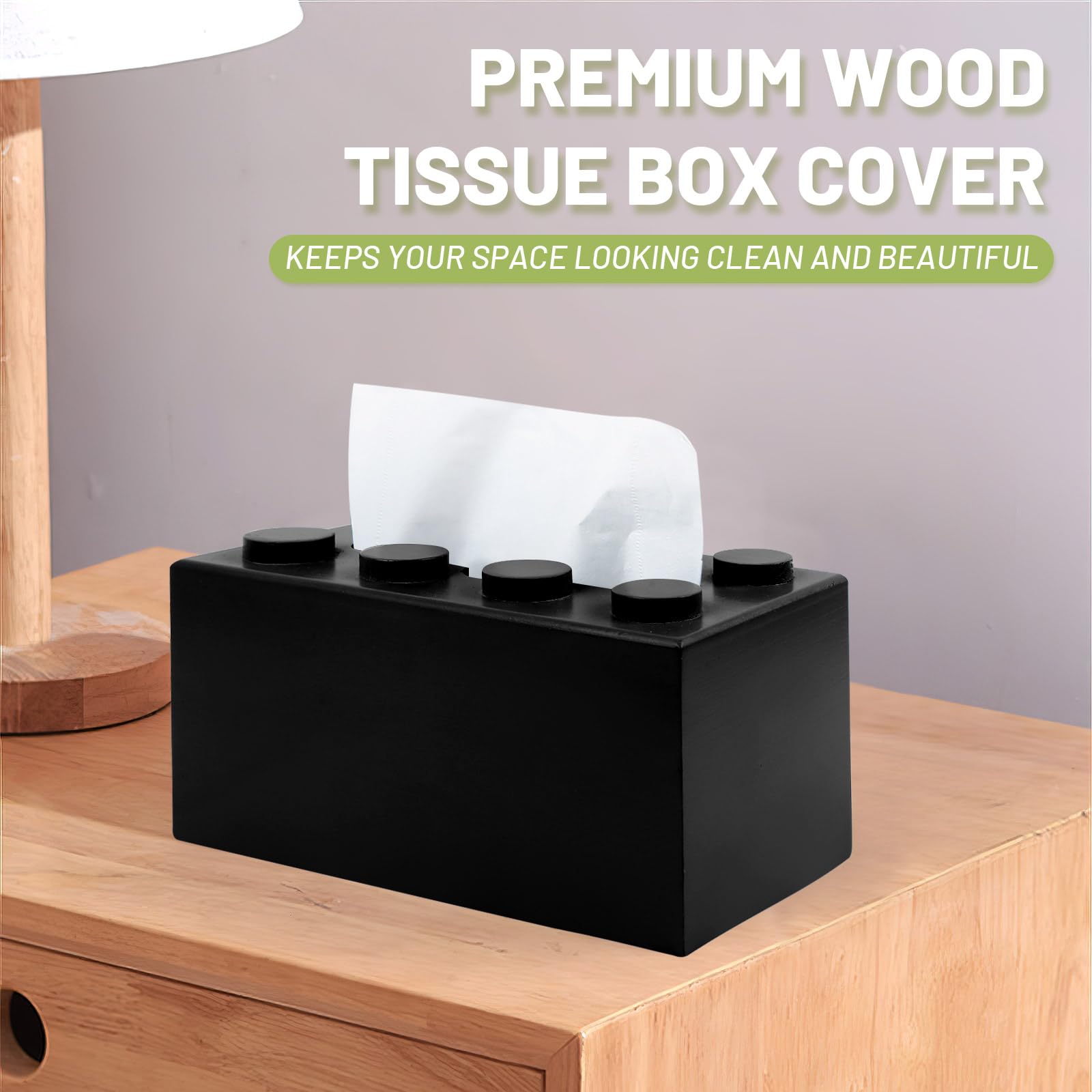 CypherX Taschentuchbox-Halter Aus Holz – Baustein-Design, Mit Herausziehbarer Bodenplatte, Für Rechteckige Boxen
