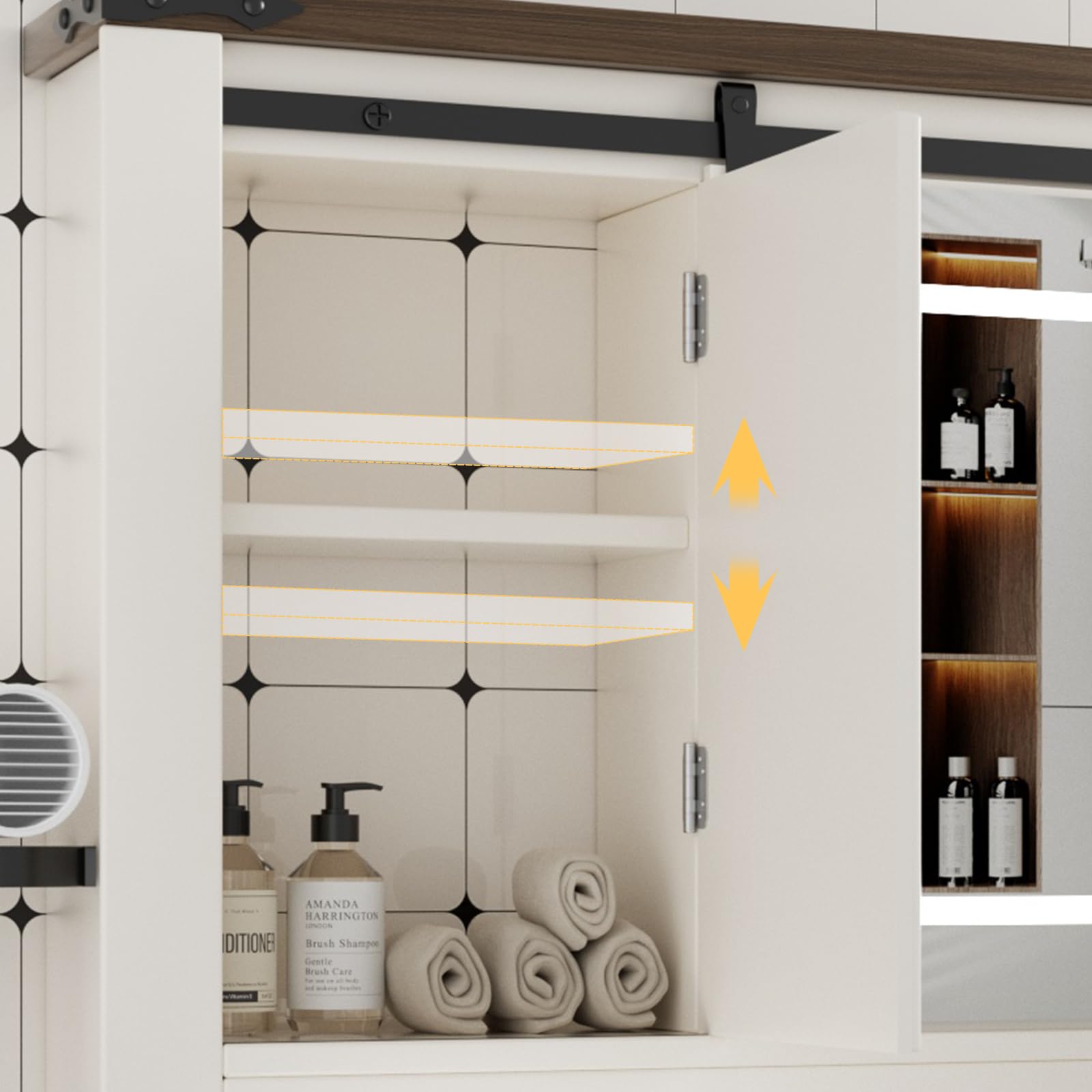 Specchio Bagno Contenitore con Luce Mobile Bagno Armadietto con 5 Mensola Regolabile e Porta asciugacapelli 120 * 19 * 60 cm