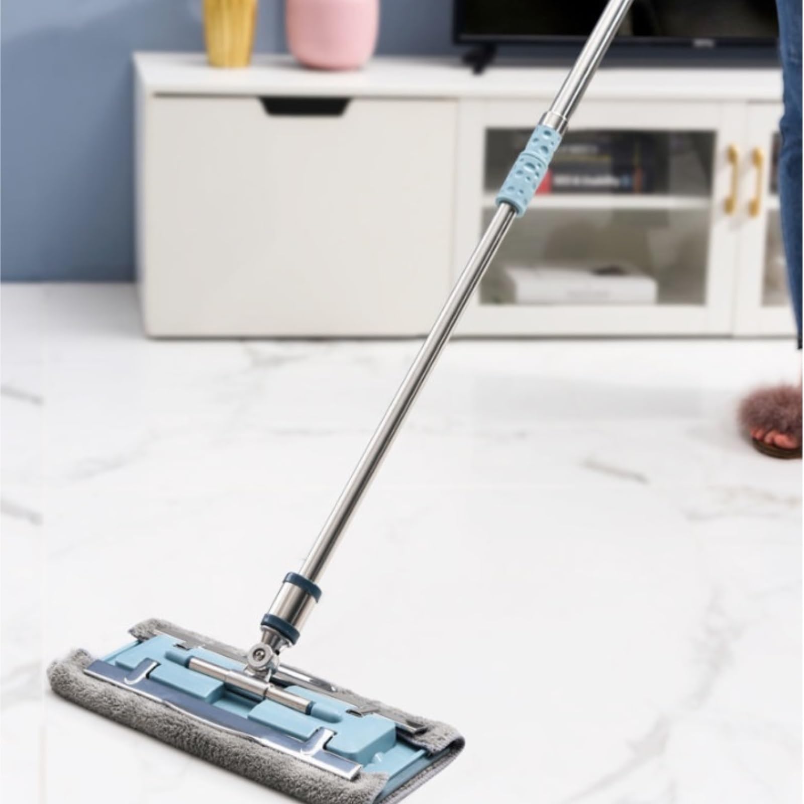 Fregona Fregona para Limpieza De Suelos Baldosas Laminadas Madera Dura con Mango Telescópico Acero Inoxidable Limpieza Suelo