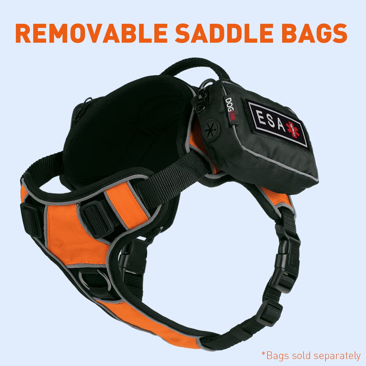 Dogline Quest Pettorina per cani antitiro, in gomma 3D, con toppe rimovibili ESA, riflettente, morbida, confortevole, con sgancio rapido, doppia fibbia, ferramenta nera e manico da 32 a 101,6 cm,