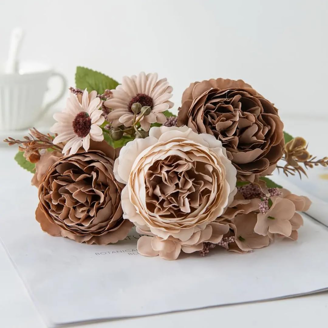 Pivoine artificielle en soie kaki foncé pour festival et mariage