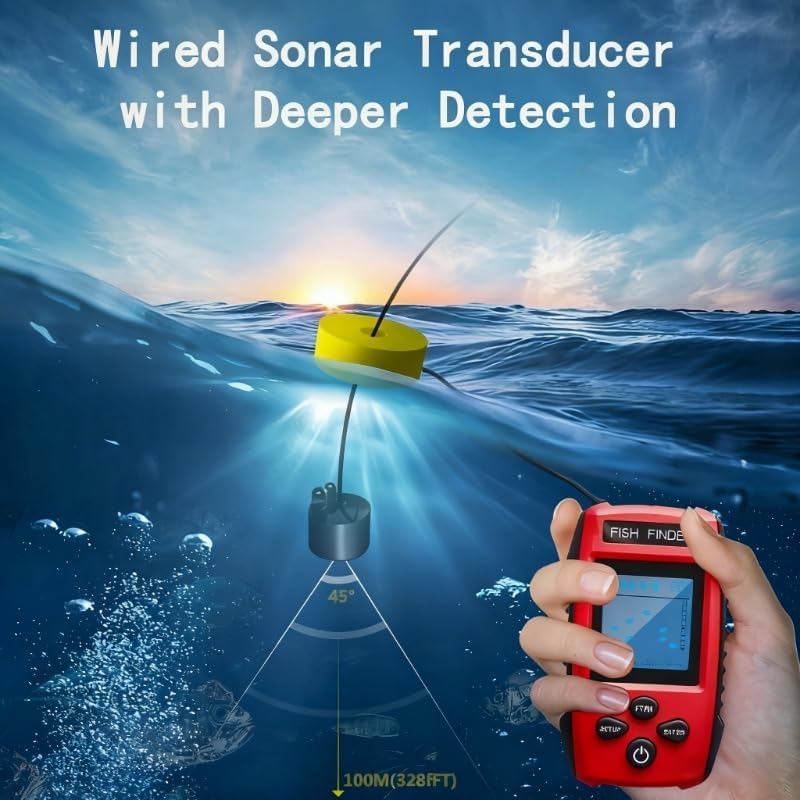 Kayak Portable Fish Depth Finder Water Handheld Fish Finder Sonar Castable Kayak Boat Fishfinder Transducer Fishing LCD Display
