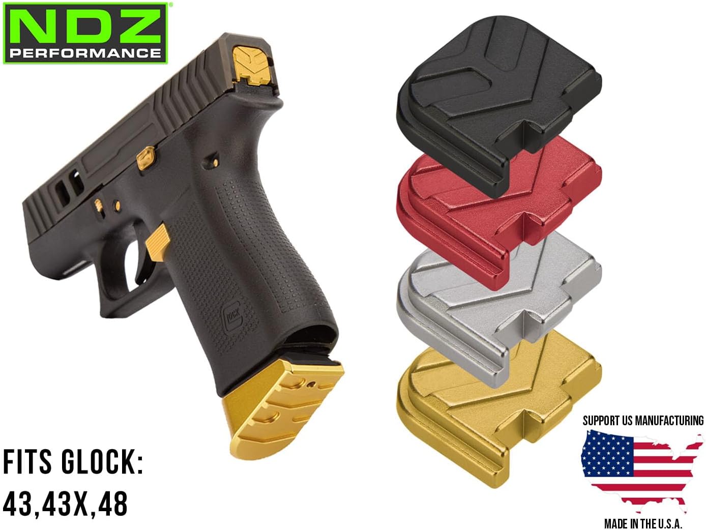 NDZ Performance Slide Cover Back Plate for Glock 43, 43X, 48 9mm – CNC Machined Aluminum, Aspis Cut Design, Textured Anodized Finish – Made in USA – Choose Color