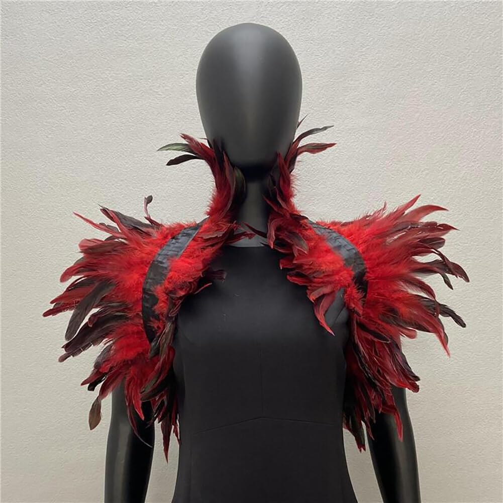 Uposao Gothic Feather Epaulet Shrug Shawl Collar Necklace Halloween Costume Shoulder Strap Scarf Bib - Image 3