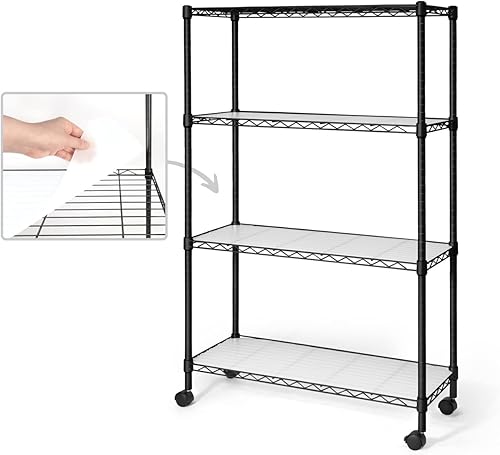 Fencer Wire NSF Estantería de alambre de altura ajustable con forro y ruedas, estantería de almacenamiento de sótano rodante, estantería de