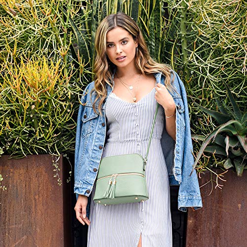 Image of SG SUGU Lunar Lightweight Medium Dome Crossbody Bag Shoulder Bag with Tassel | Zipper Pocket | Adjustable Strap