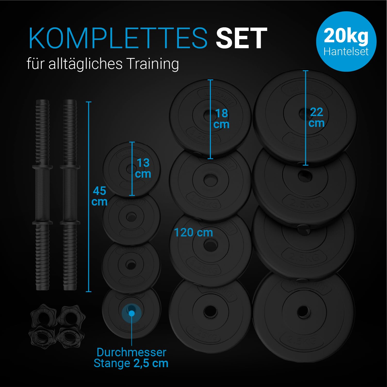 ArtSport 2er Hantelset 20/30 / 40 kg - Kurzhantel Set mit 2 Kurzhanteln, Gewichten & 4 Sternverschlüsse