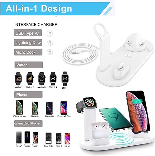 Miniatura 7 de Cargador inalámbrico 4 en 1 Cargadores multifunción 15w Fast 6 en 1 Base de carga para AirPods Watch Phone iPhone 14131211propro maxXXmax (negro)