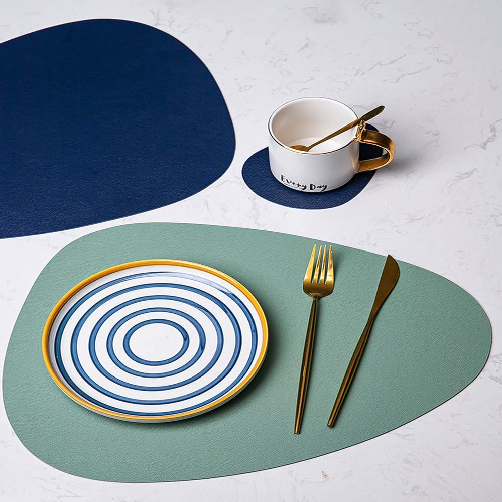 Napperon en Cuir PVC Lavable Tapis de Table Design texturé réversible Durable Isolation Anti-Huile Anti-dérapant Cuisine Salle à Manger Multicolore Disponible, Gris (Bleu)