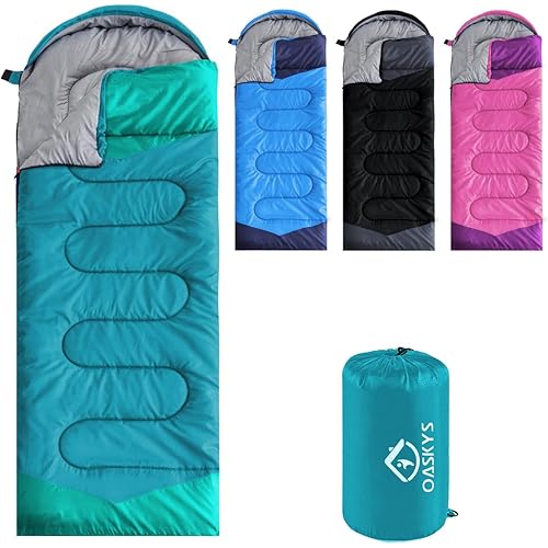 oaskys Camping Sleeping Bag - 3 Season Warm & Cool Weather - Summer Spring Fall Lightweight Waterproof for Adults Kids - Camping Gear Equipment, Traveling, and Outdoors