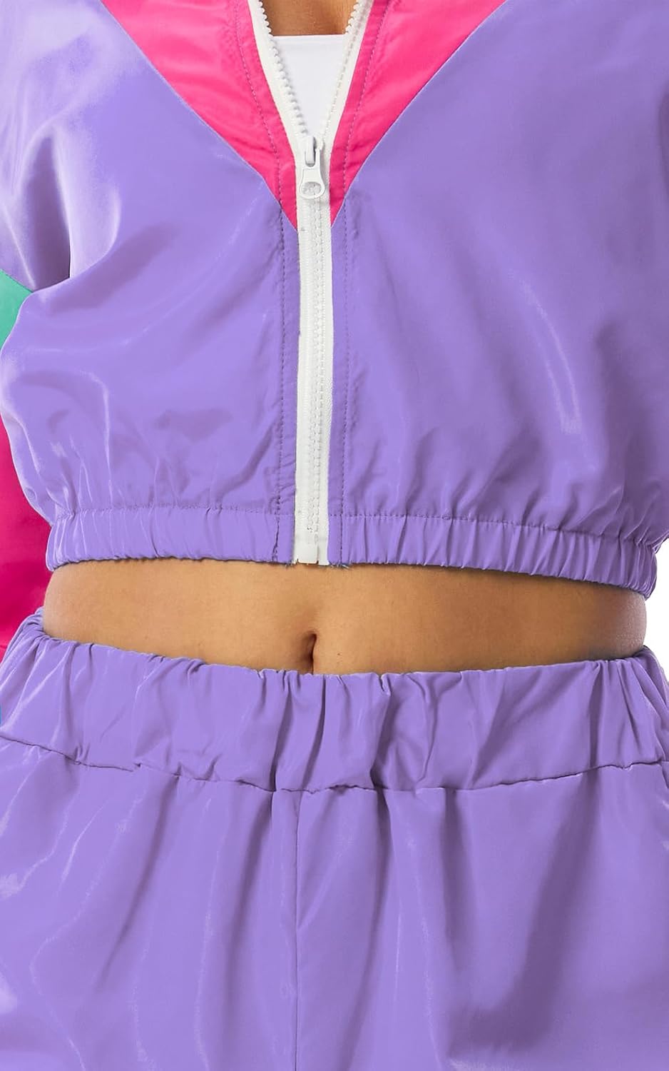 Yisfri Womens Color Block 2 Piece Windbreaker Outfits Long Sleeve Zip Front Crop Top Tracksuit Set - Image 4